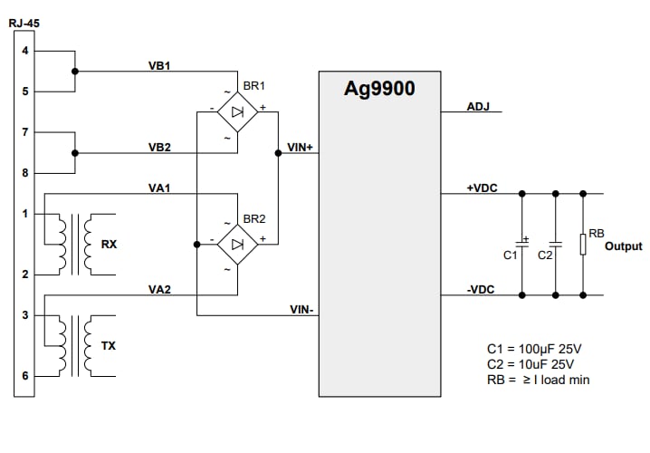 Application Circuit Diagram - Silvertel Ag9900 Power-over-Ethernet (PoE) Modules
